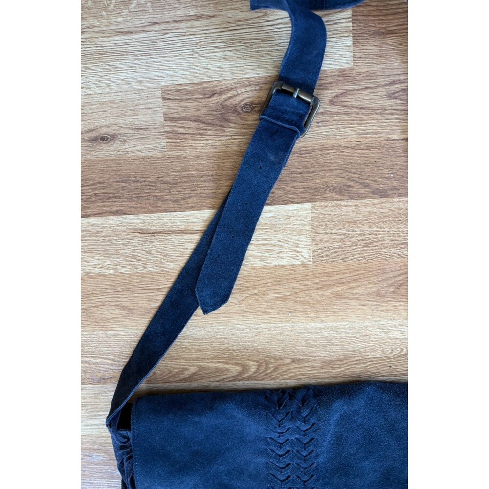 RAJ Anthropologie Genuine Leather Suede Fringe Crossbody Bag Navy Blue Boho - Picture 6 of 9